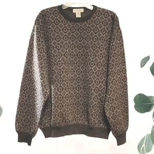 Tricots St Raphael Mens XL Merino Wool Sweater Brown Blue Geometric Knit Uruguay